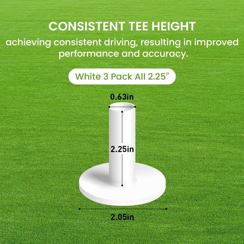 FINGER TEN Golf Rubber Tees Driving Range Value 3/4 Pack, Mixed or Same Size 1.5â€™â€™ 2.25â€™â€™ 2.75â€™â€™ 3â€™â€™ for Practice Mat (3 Pack All 2.25-White) - Image 2